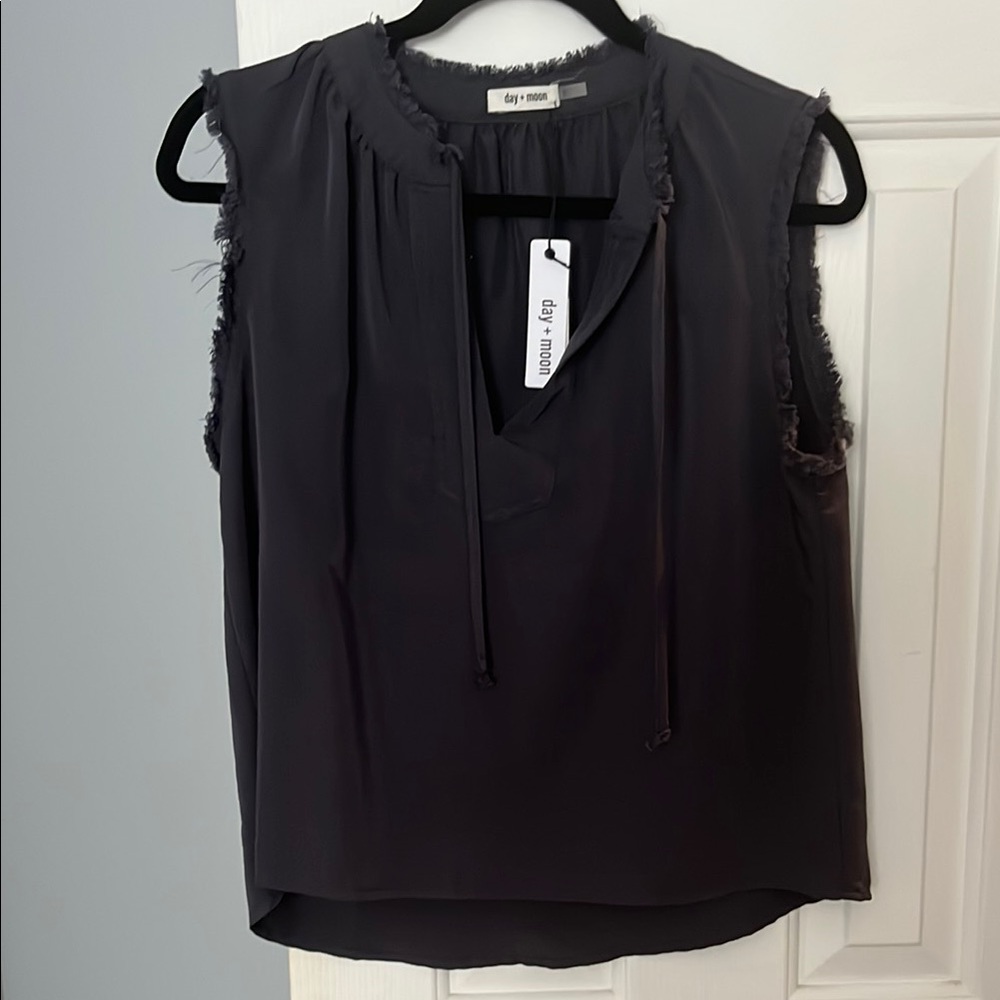 NWT Dark grey Sleeveless Tie-Neck Top